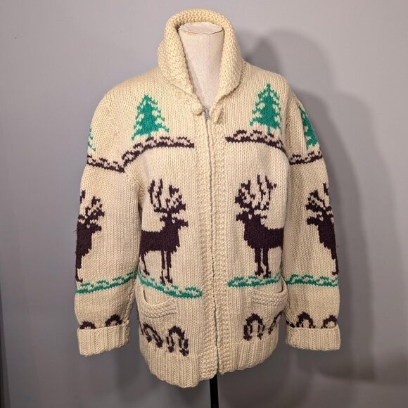 Classic Canadian Wool Cowichan Sweater Men M, thick chunky zip-up winter - Picture 1 of 9